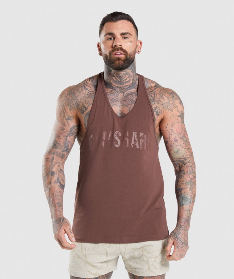 Men\'s Gymshark Power Stringer Tanks Brown | NZ 7WPKBH